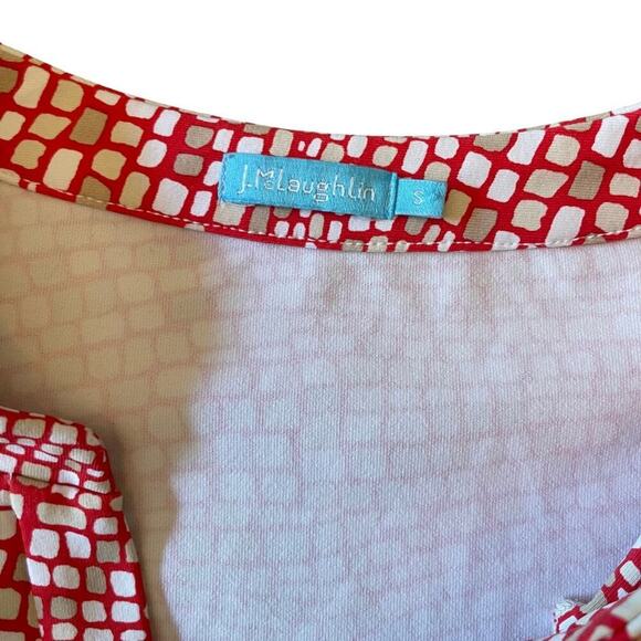 J.McLaughlin Geometric Print Tunic Top Red White Size Small 747E - Picture 4 of 9